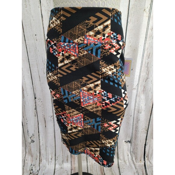 ALK Women's S Lularoe Cassie Black Colorful Geometric Pencil Straight‎ Skirt NEW - Picture 1 of 9